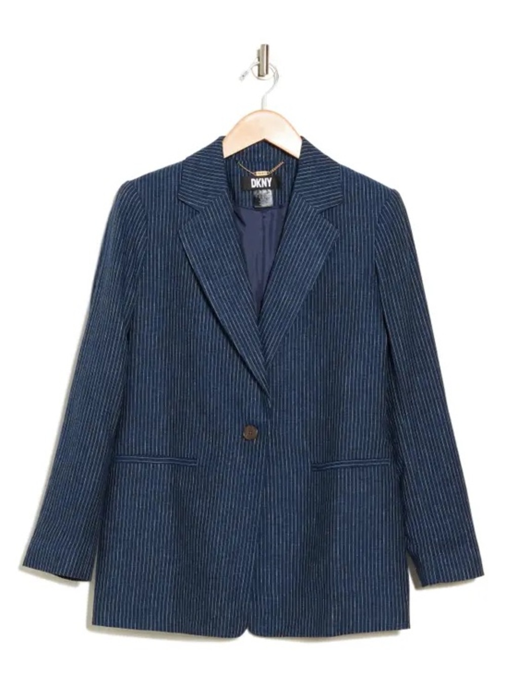 DKNY Navy Pinstripe Tailored Linen Blazer